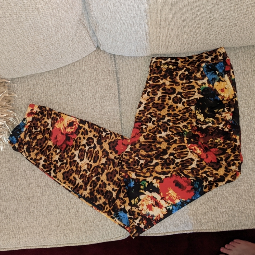 Leopard/Floral Print Stretch Joggers with Pockets, Kate & Mallory Women's 1x New